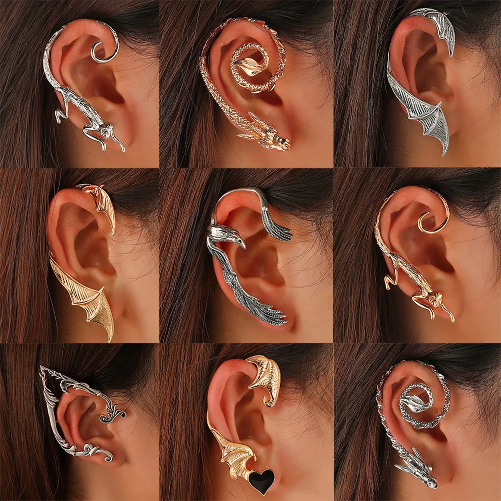 1PC Retro Punk Elf Flying Dragon Ear Cuff Non-Piercing Cartilage Clip Earrings