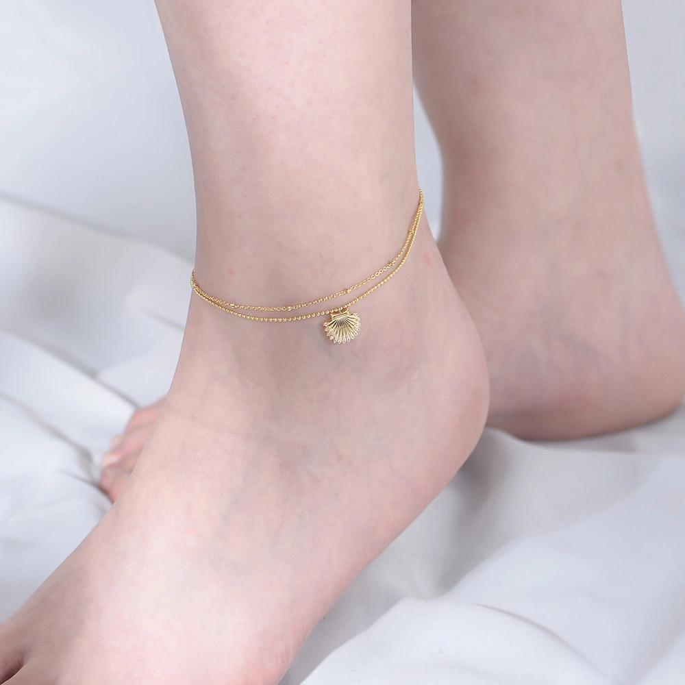 Summer Fashion Sunrise Gold Plated Layer Chain Seashell Charm Beach Anklet