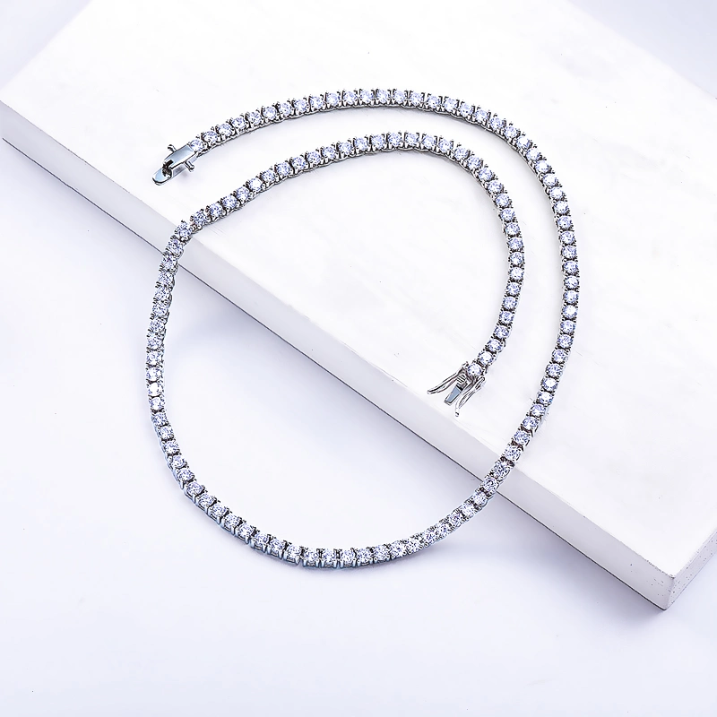 Cubic Zircon Diamond Tennis Chain Jewelry Jewellery 925 Sterling Silver Necklace for Women Men