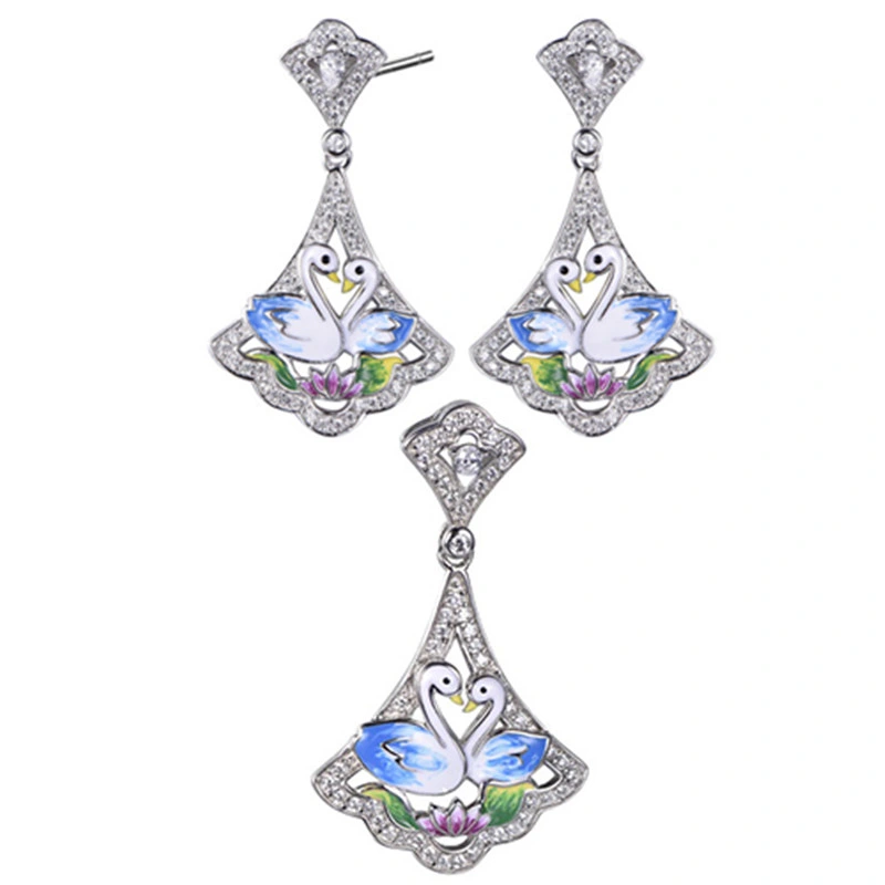Girl′ S 925 Silver Enamel Dolphin Pendant Earring Jewelry Set