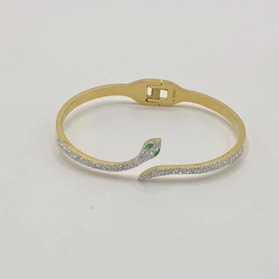 Модный браслет из нержавеющей стали в форме змеи, золотистый, стойкий цвет, с бриллиантовой инкрустацией