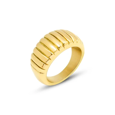 18-каратное позолоченное водонепроницаемое кольцо из нержавеющей стали с простым геометрическим массивным круассаном и текстурой для женщин