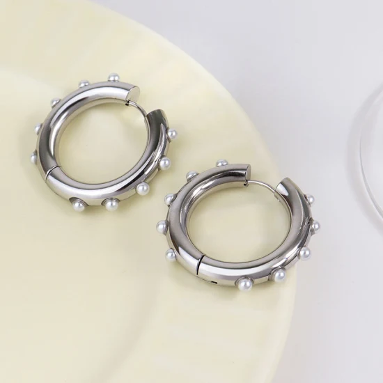 Жемчужные серьги Серебряные круглые высококачественные золотые кольца из нержавеющей стали ювелирные серьги для женщин