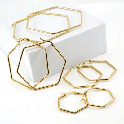 Серия Geometry, модные ювелирные изделия из нержавеющей стали, позолоченные 18 карат, большие шестиугольные серьги-кольца для женщин