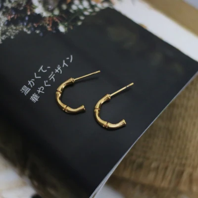 Модные винтажные серьги-гвоздики из 18-каратного золота из нержавеющей стали с бамбуковым узлом
