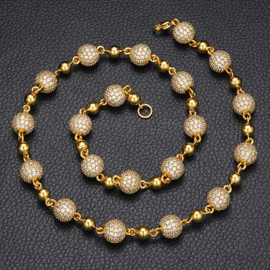 Новый дизайн, цепочка 10 мм, жемчужное ожерелье со льдом, 18-каратное золото, латунь, AAAAA, CZ, бриллианты, оптовая продажа, модные ювелирные изделия