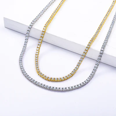 Теннисная цепочка с кубическим цирконием и бриллиантами, ювелирное изделие из стерлингового серебра 925 пробы, ожерелье для женщин и мужчин